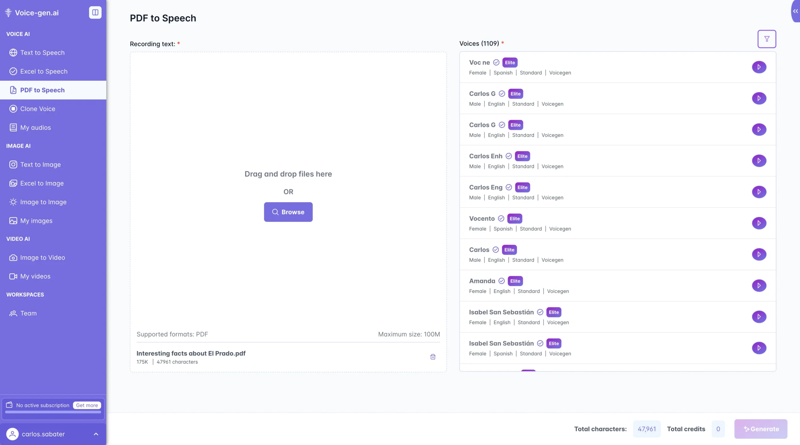 PDF To Speech Feature Of VoiceGenAI