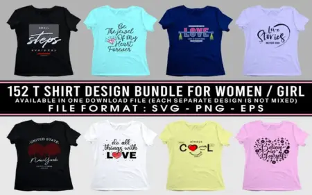 152+ Women's T-Shirt Desigsn Bundle FEature Image