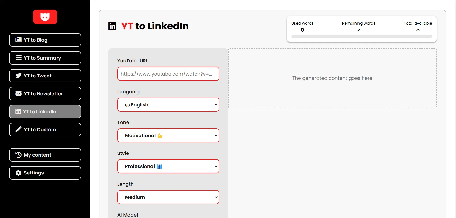 Preview of YT CopyCat YT- To- LinkedIn Interface