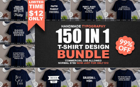 handmade typography 150 in 1 t-shirt design bundle
