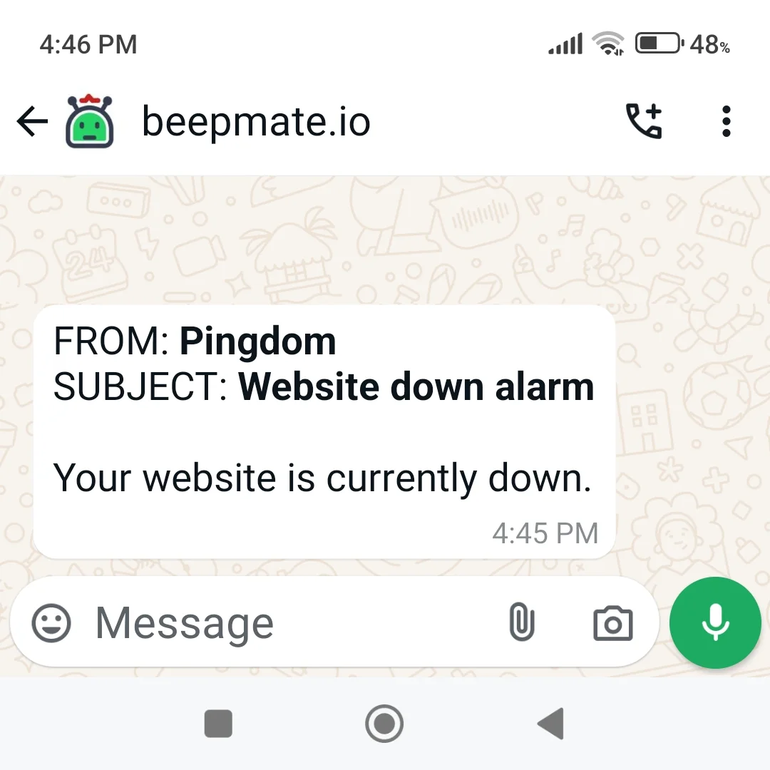 Alarm Alert Interface of BeepMate - Email Alerts On WhatsApp
