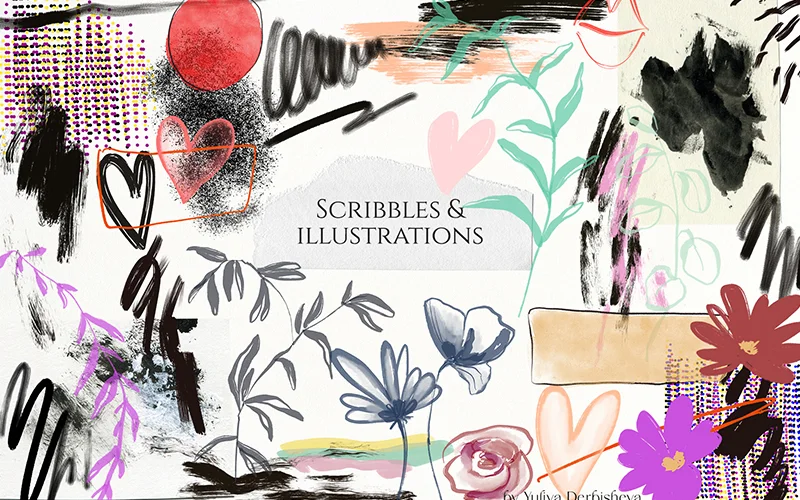 Preview of scribbles and illustrations included