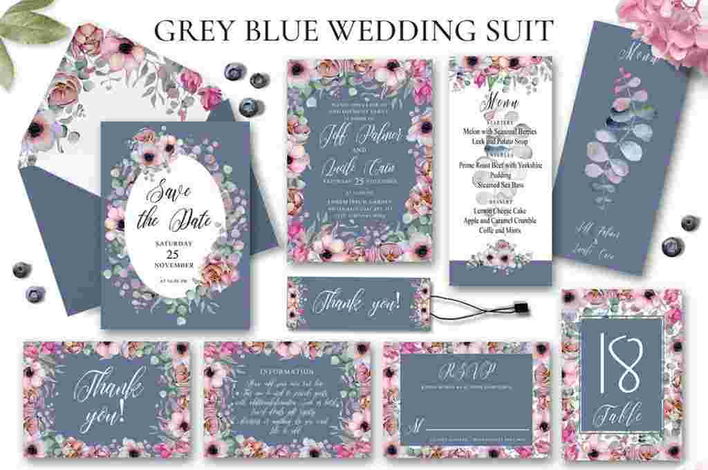 Grey blue wedding suit