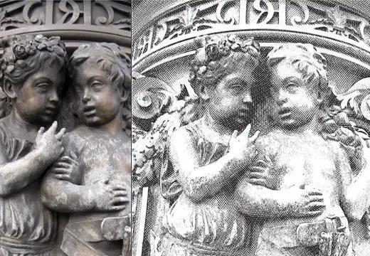 Free Engraving Effect Photoshop Action used on greek kids moument