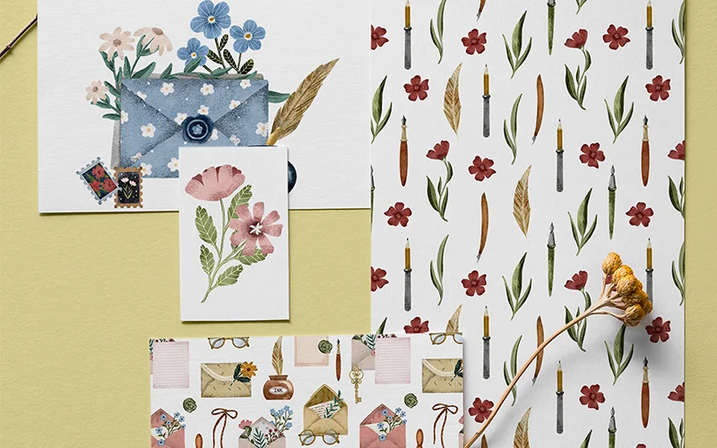 floral backgrounds letter card illustrations