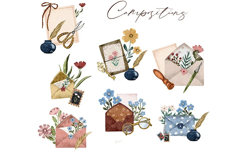 letter envelopes with flower illustrations