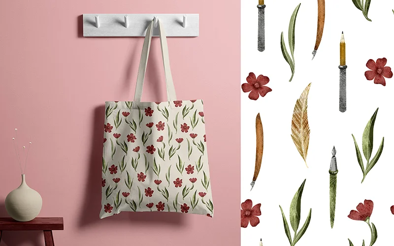 floral tote bag against a pink background