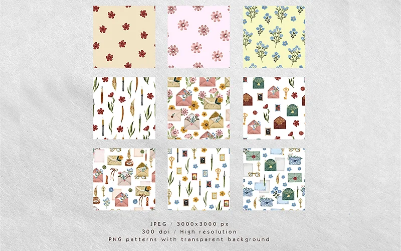 floral backgrounds letter card illustrations