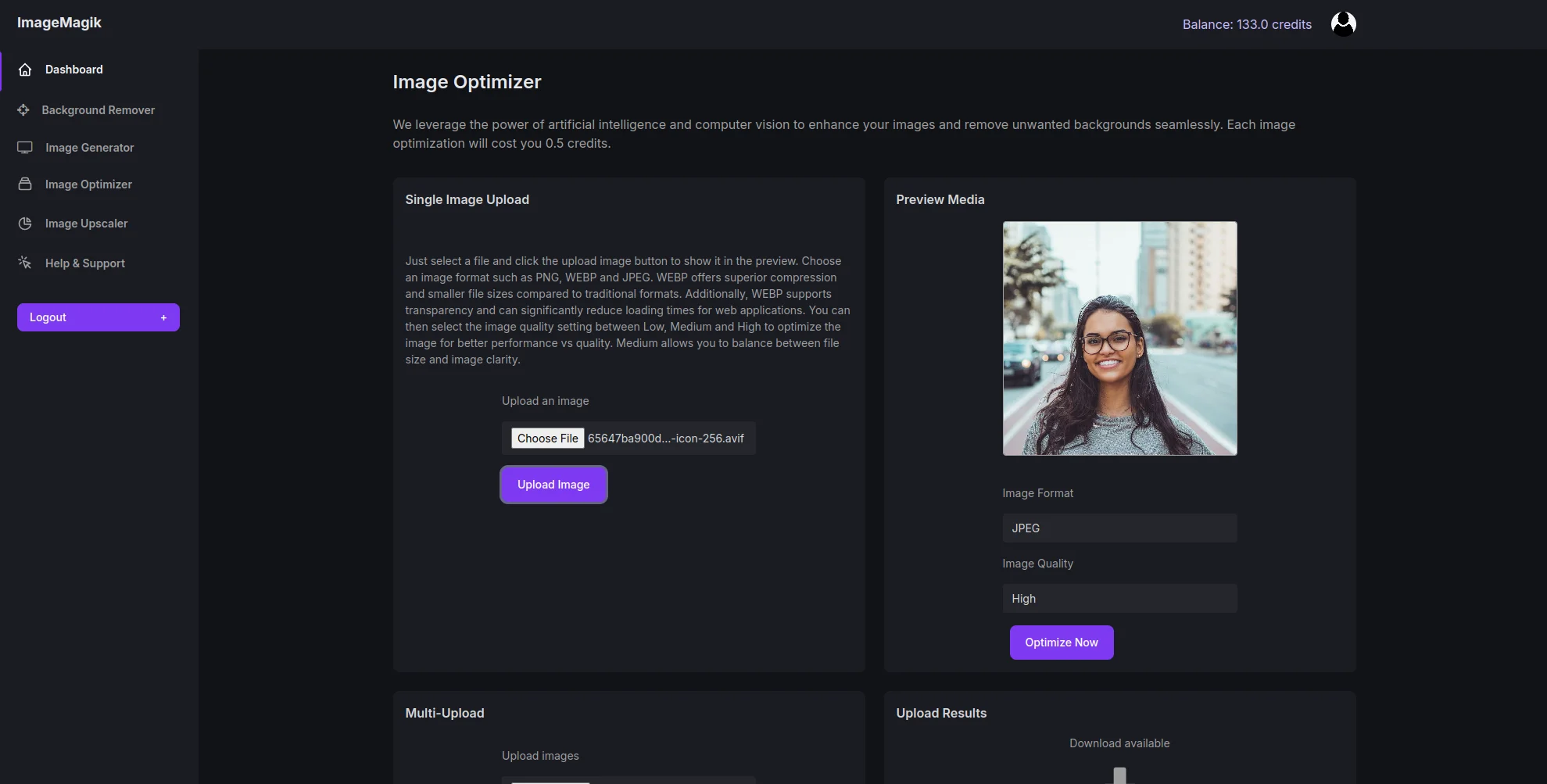 Image optimizer ImageMagic - AI Picture enhancer