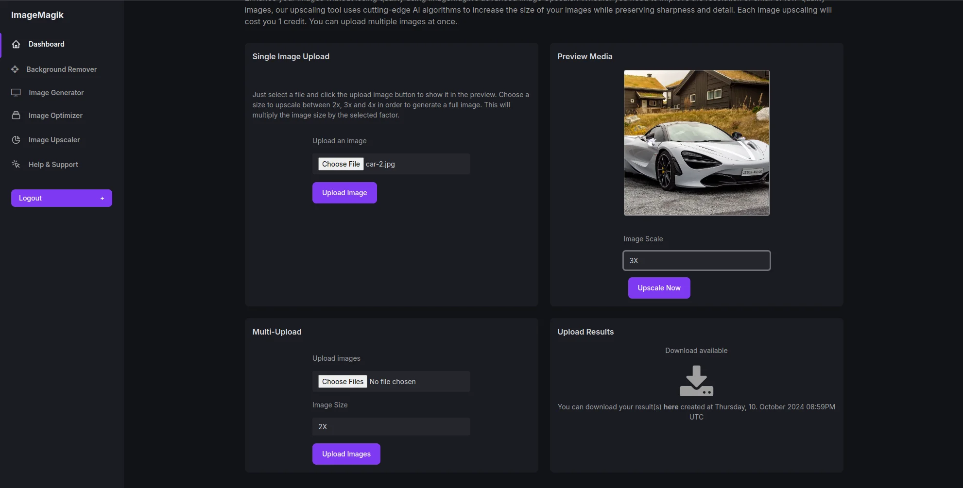 Upload Options Of ImageMagik - AI Picture enhancer