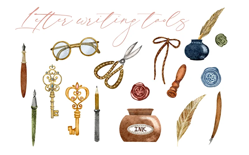 letter writing tools - letter card illustrations