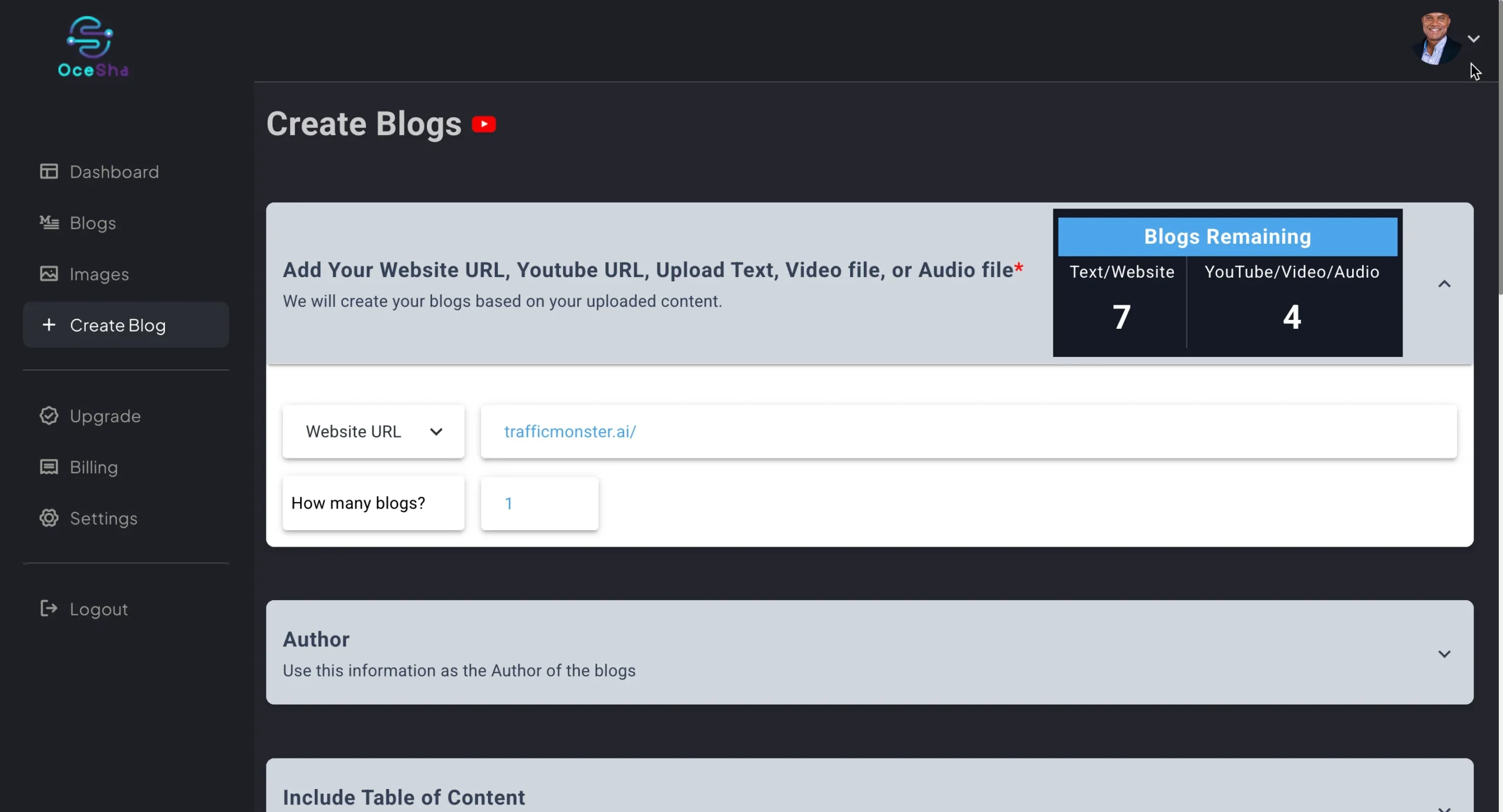 Ocesha - AI Content Repurposing Tool Create Blogs