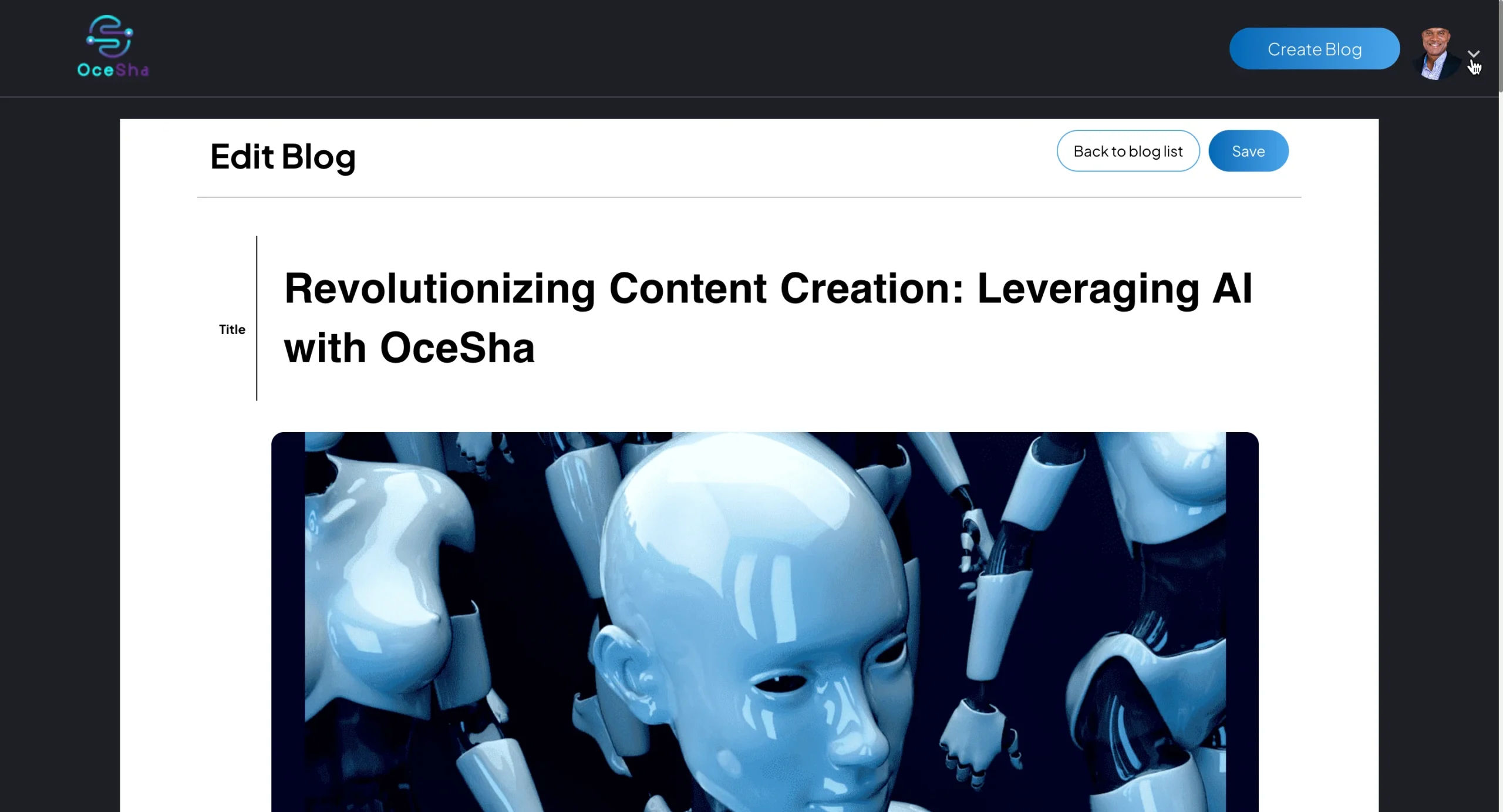 Edit Blog UI Feature Of Ocesha