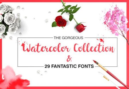 The gorgeous watercolor collection and 29 fantastic fonts bundle