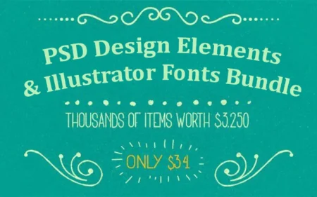 PSD Design Elements & Illustrator Fonts Bundle