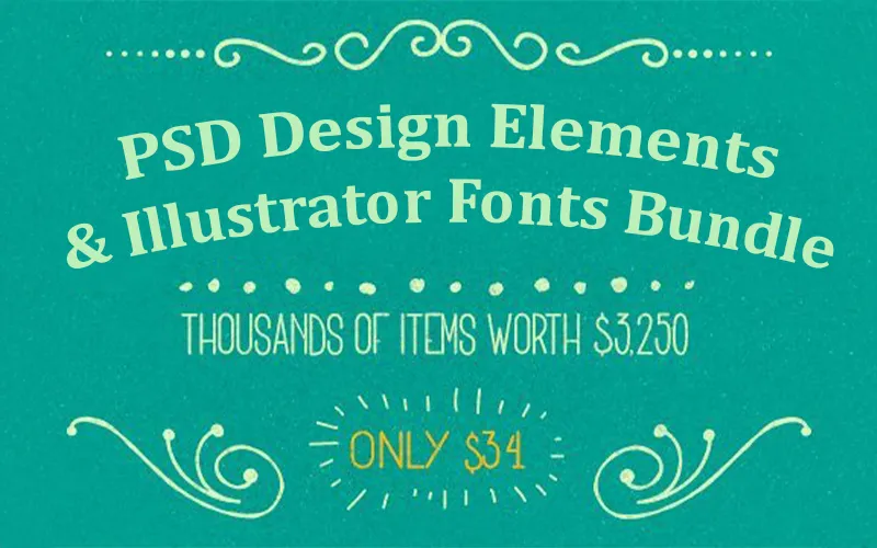 PSD Design Elements & Illustrator Fonts Bundle