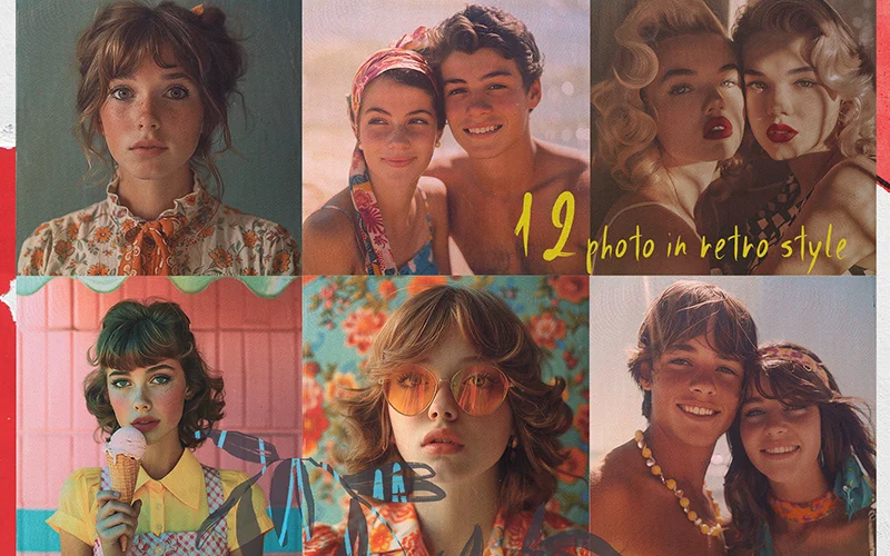 Collage of retro style photos included