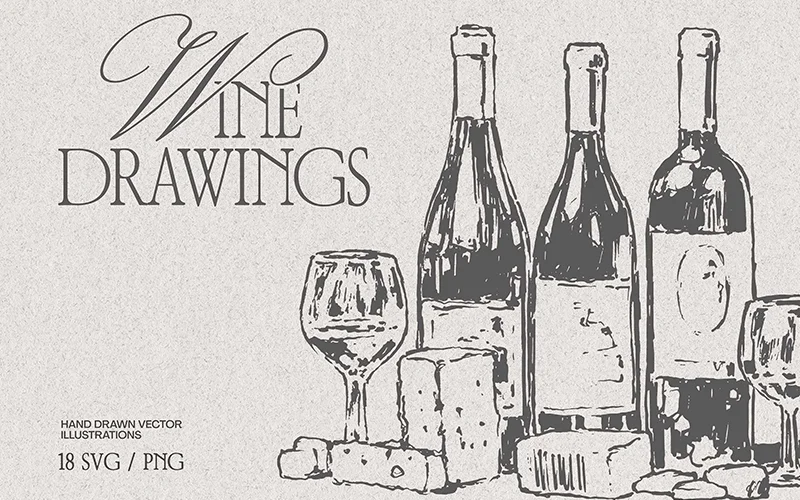 Wine drawing illustrations