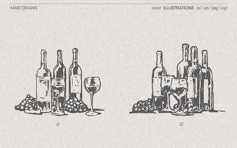 Wine drawing illustrations preview