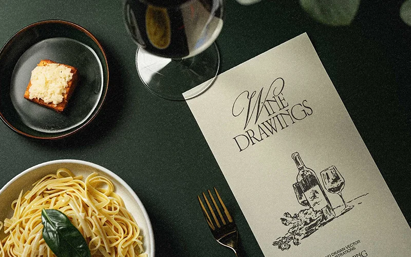 A menu designed with wine illustration