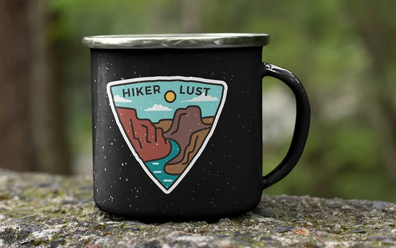 Camping Adventure Stickers enamel on mug with sticker