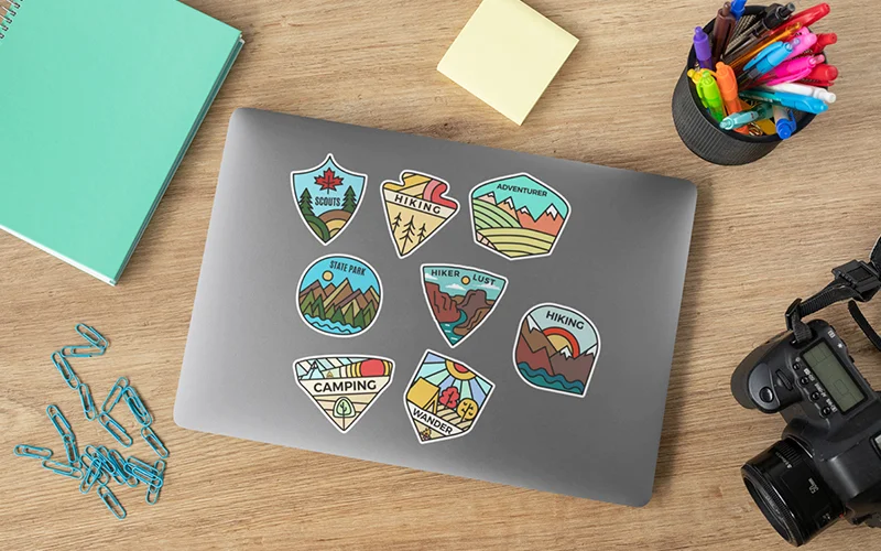 Camping Adventure Stickers laptop mockup