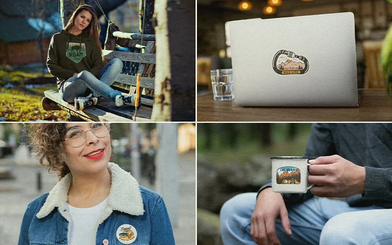 Retro Stickers on lapto, jacket and cup