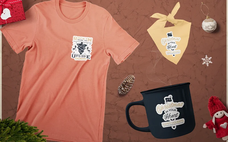 Christmas Wishes Stickers on t-shirt and cups