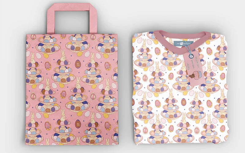 Easter graphics printed on bags and clothes