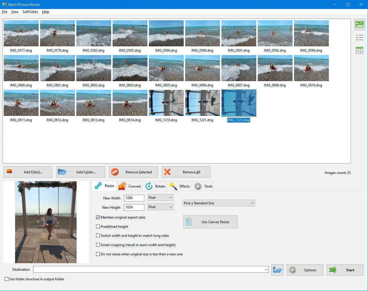 Change Image dimensions interface