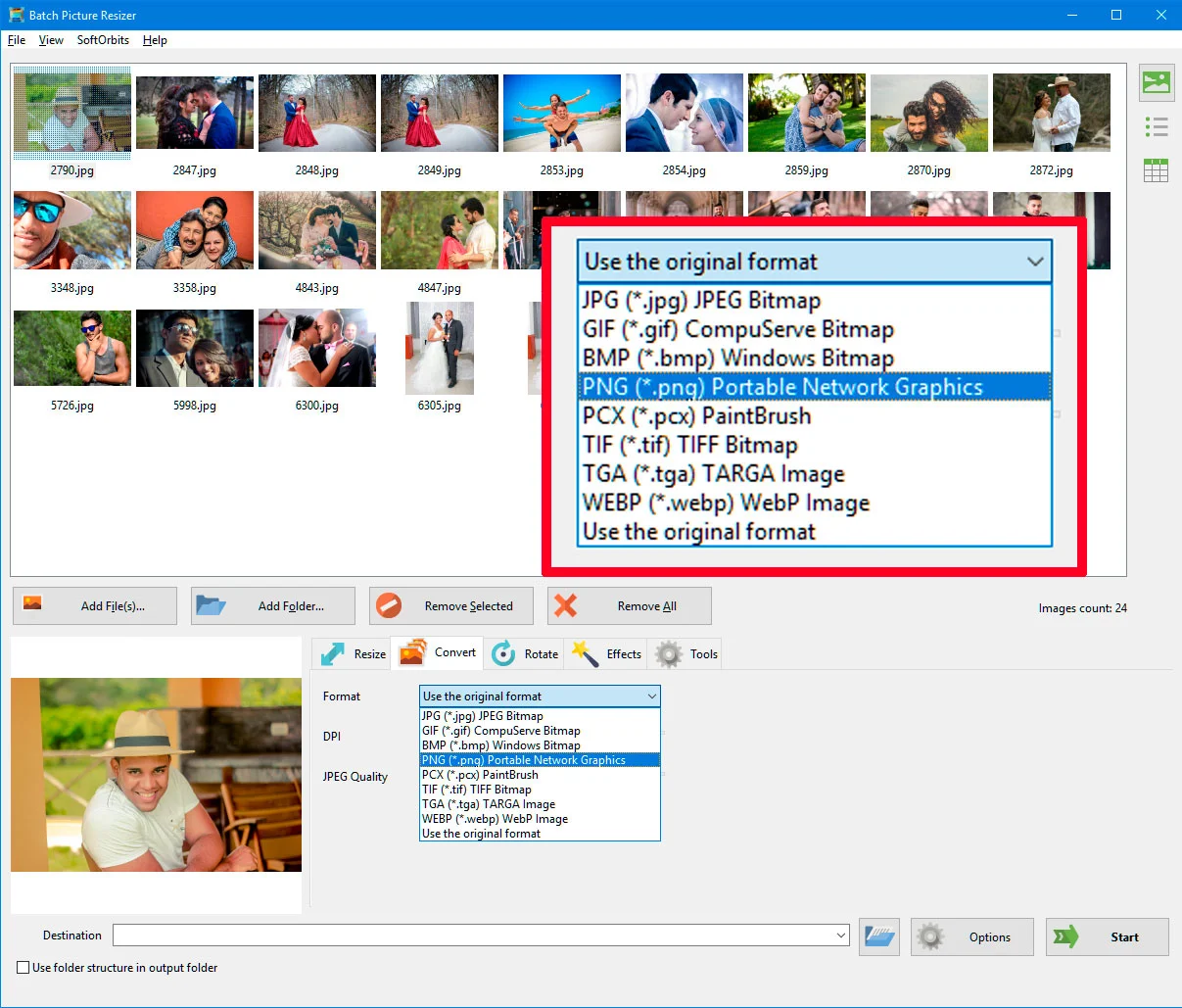 Change Image Formats using Batch Picture Resizer