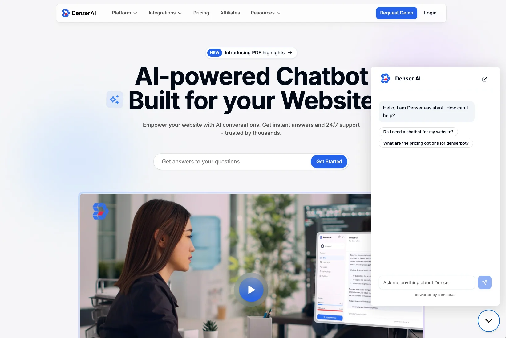 DenserAI - Build AI Chatbots, Web Chat Feature