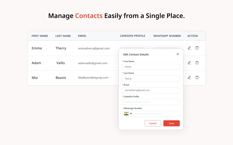Manage Contacts Interface