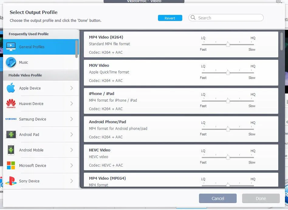 Videoproc Converter AI Output Profile