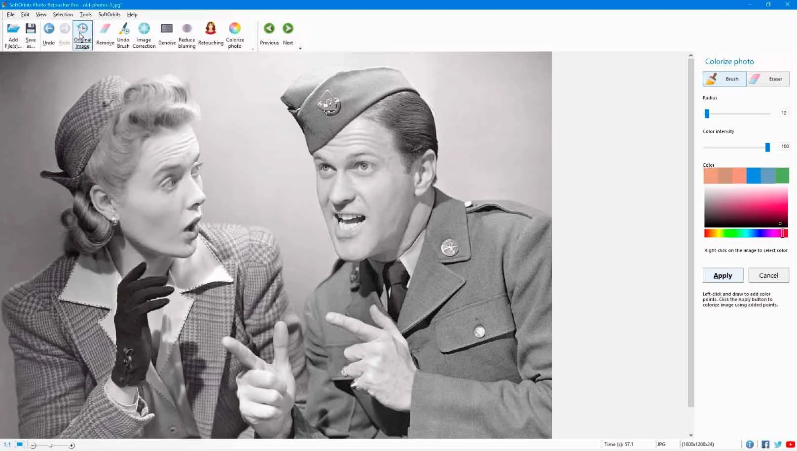 Add Color To Black & White Images using Photo Retoucher