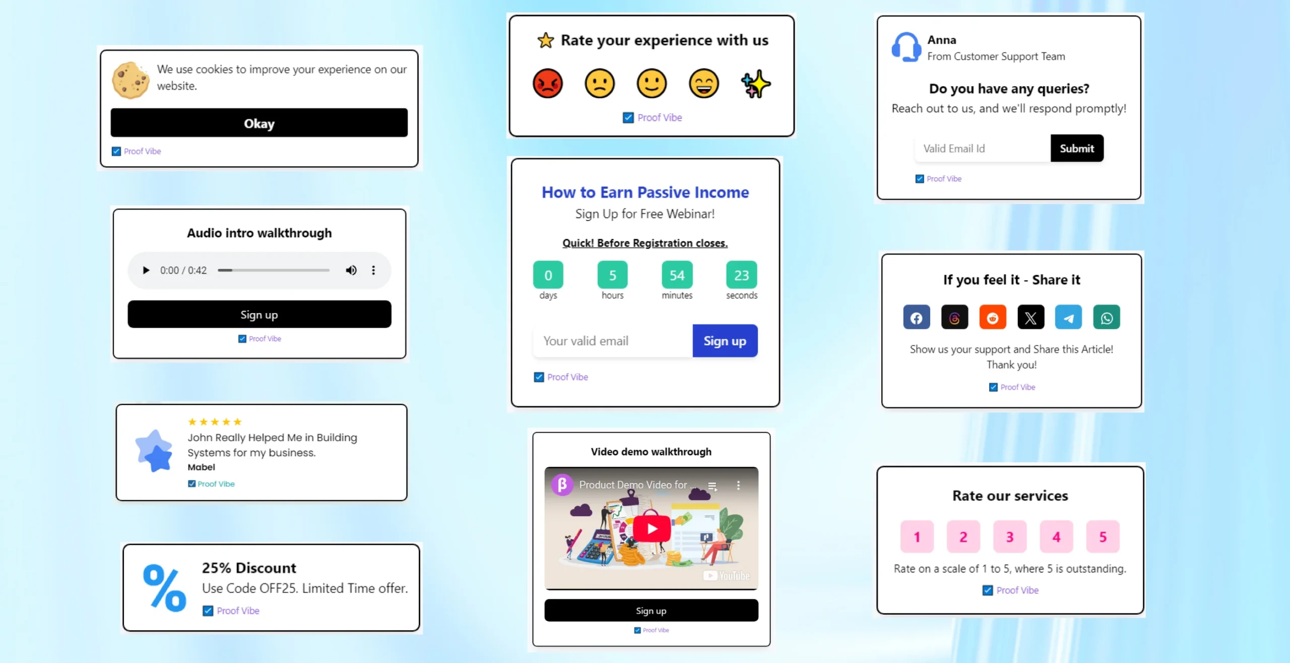 Proof Vibe - Social Proof Tool - Included Widgets