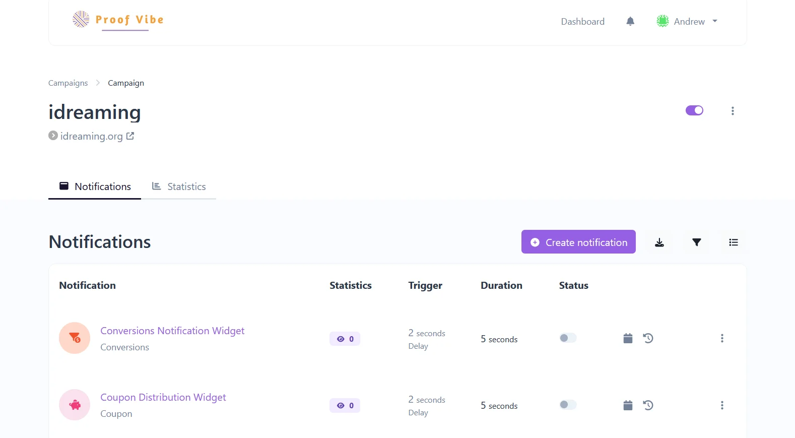 trigger settings of proof vibe