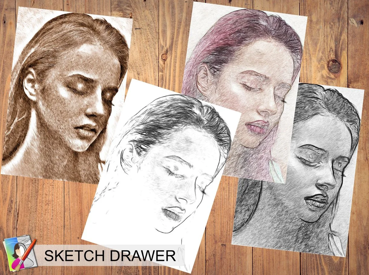 Sketch of a girl created in different patterns - Sketch Drawer - Turn Photos Into Sketch