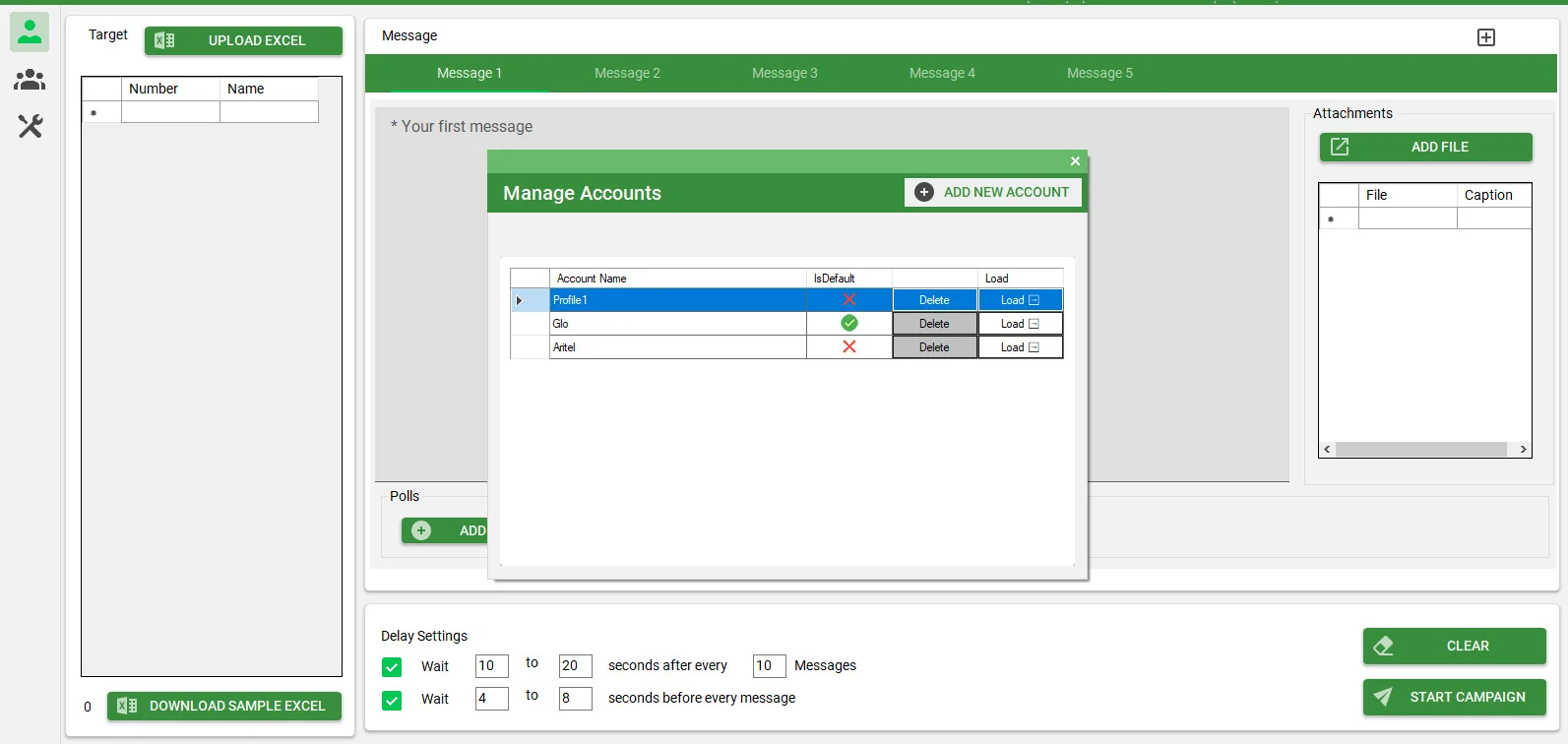 Manage Accounts User Interface