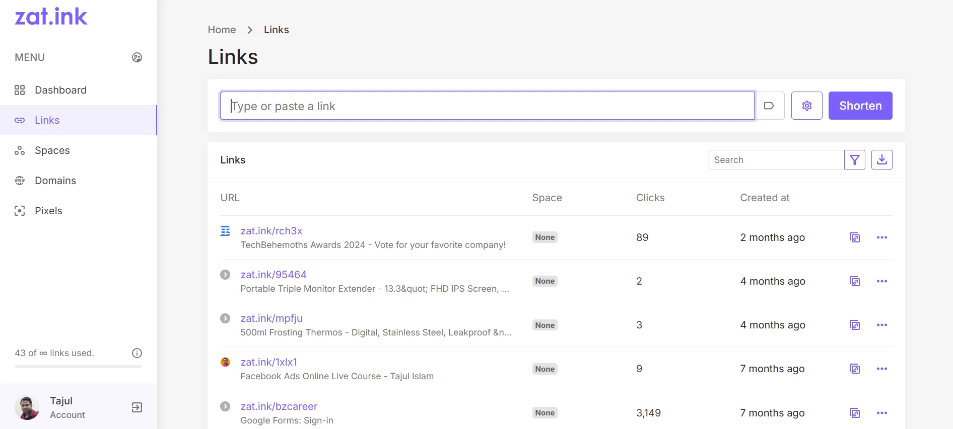 Zat.ink - URL Shortening Tool UI