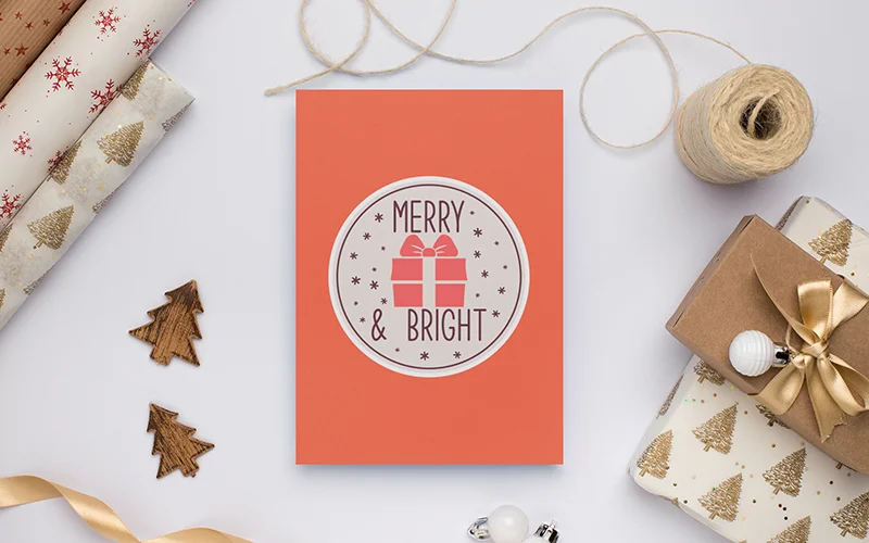 classy christmas greeting card mockup with ornaments