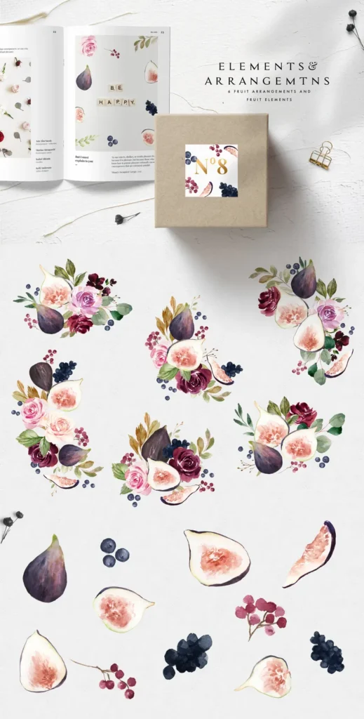 Watercolor Fruit Arrangements