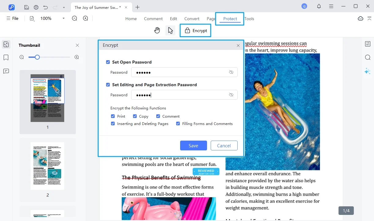 Protect PDF Feature of Tenorshare PDNob - PDF Editor Software