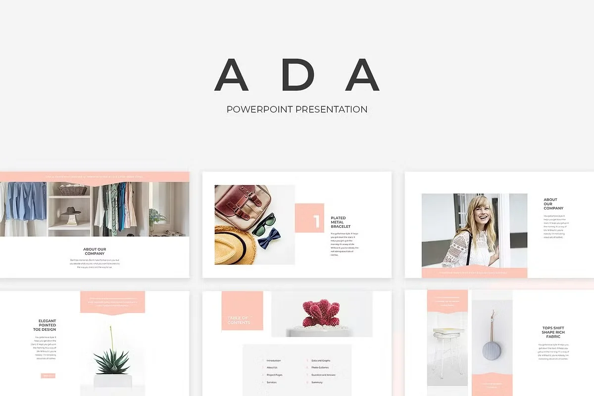 ADA PowerPoint templates collage on an off white background