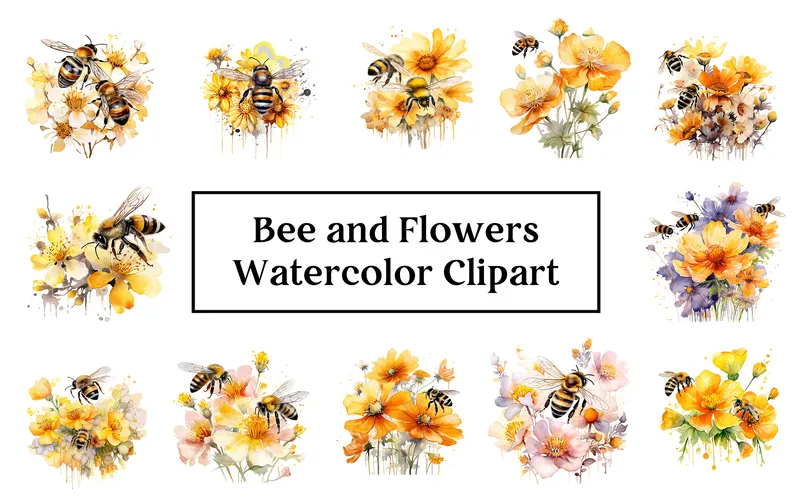 Bee and Flowers Clipart