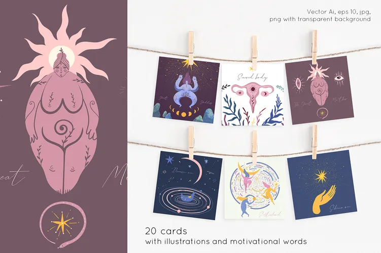 Cards included in the goddess illustrations