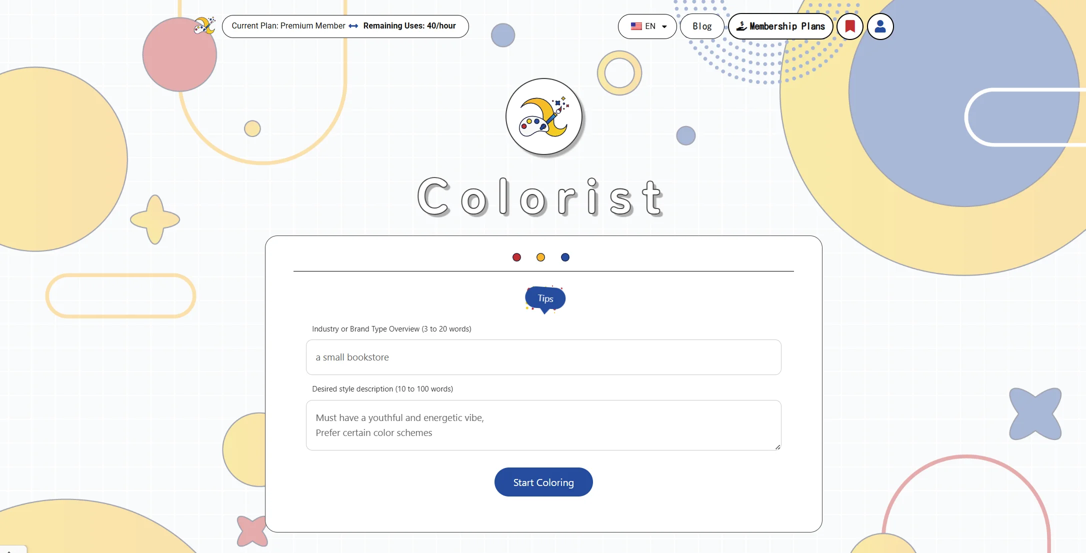 Input Page Colorist - AI Color Palette Generator