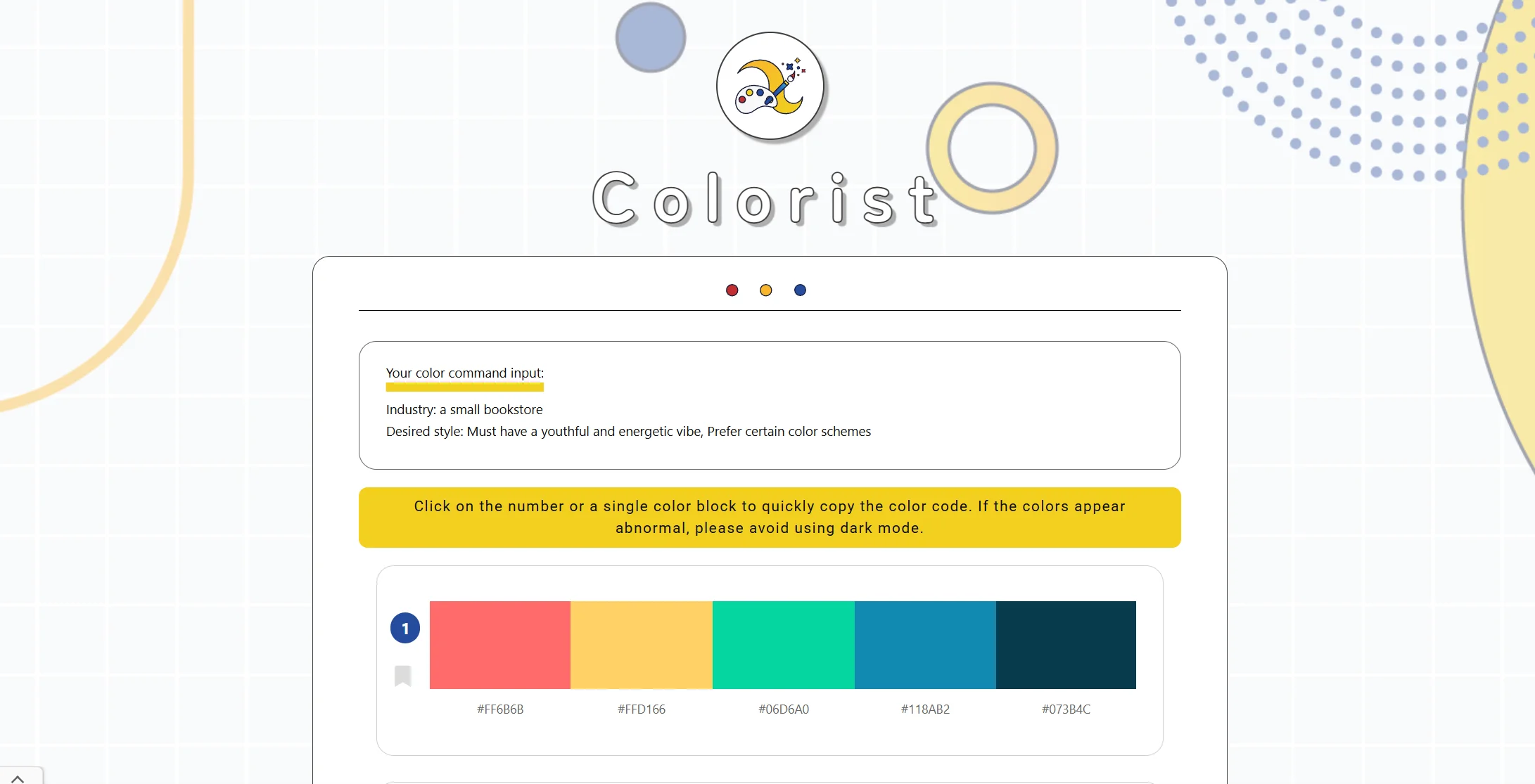 Results page User Interface of Colorist