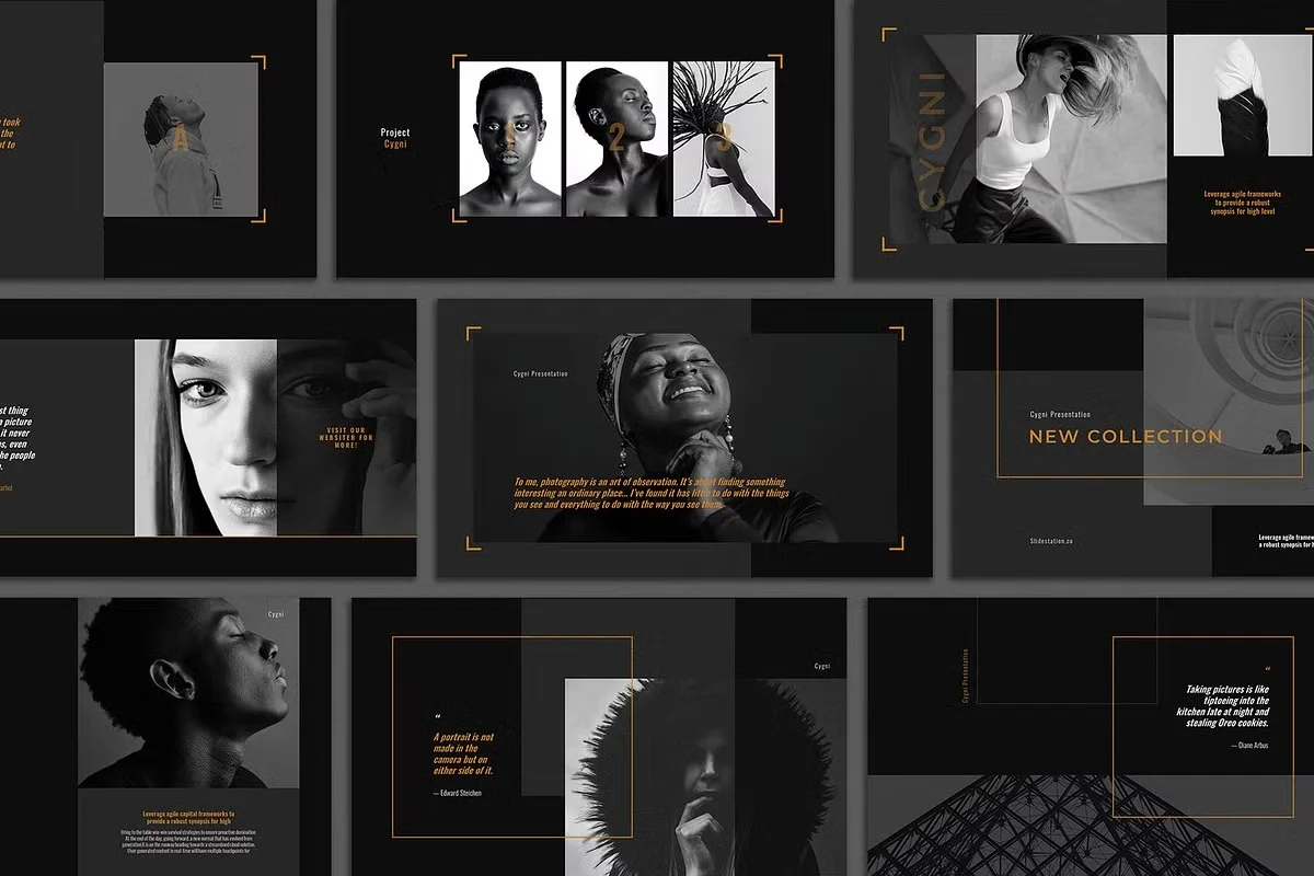 Cygai black and grey themed templates for presentation