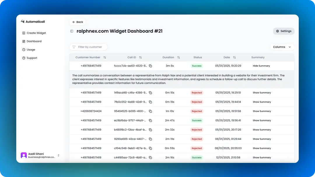 Automaticall – AI Sales Assistant Software Dashboard
